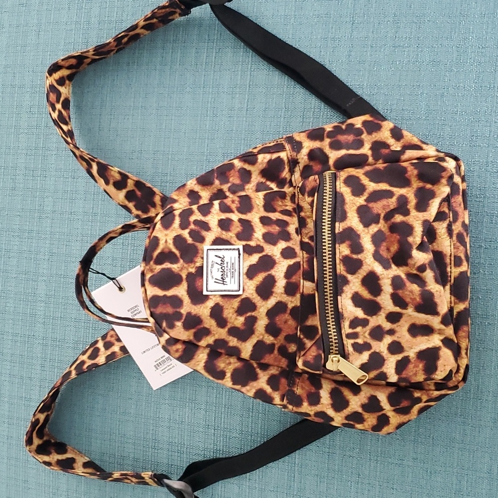 HERSCHEL MINI LEOPARD PRINT/BLACK BACKPACK - Picture 1 of 8